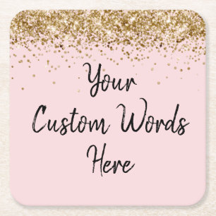 Persoonlijk Blush Pink Birthday Party Afstuderen Vierkante Kartonnen Onderzetter