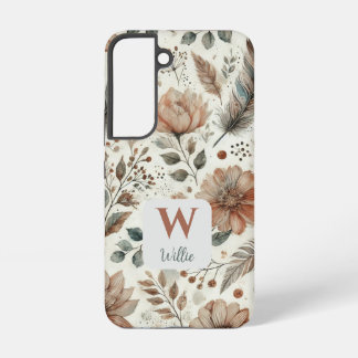 Persoonlijk Boho Bloemmotief met Initiaal en Naam Samsung Galaxy Hoesje