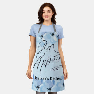 Persoonlijk Bon Appetit Blauw Bloemmotief Schort