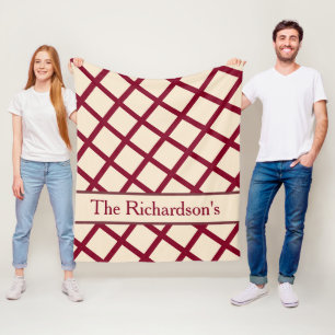 Persoonlijk bordeauxrood crèmekleurig raster elega fleece deken