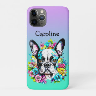 Persoonlijk Boston Terrier omringd door Bloemen iPhone 11 Pro Hoesje