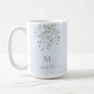 Persoonlijk botanisch watercolor monogram blauw koffiemok