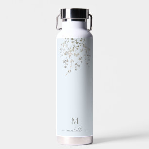 Persoonlijk botanisch watercolor monogram blauw waterfles