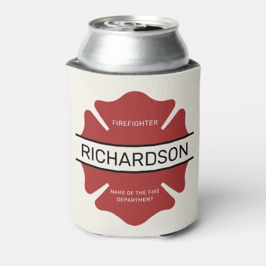 Persoonlijk brandweerlogo symbool in het rood blikjeskoeler (Blikje Achterkant)