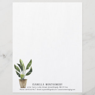 Persoonlijk briefpapier met waterverf potplant briefhoofd