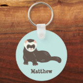 Persoonlijk Brown Ferret Mint Green Sleutelhanger (Voorkant)