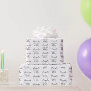 Persoonlijk bruid- en bruidegom wit, zilveren huwe cadeaupapier