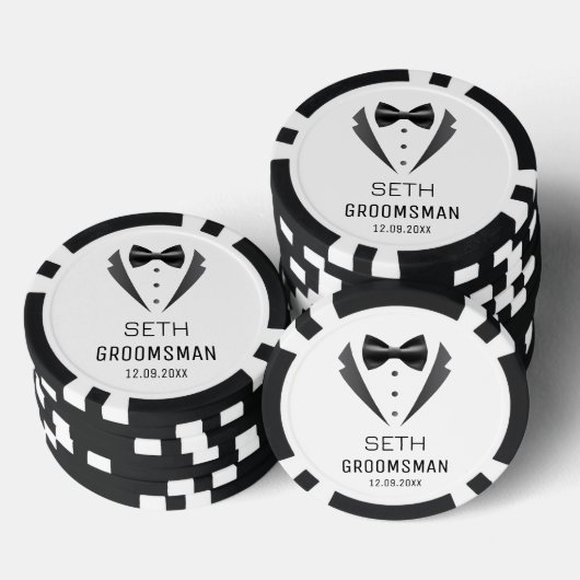 Persoonlijk Bruidsjonker Huwelijk Tuxedo Monogram Poker Chips (Opstapeling)