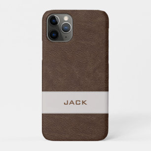 Persoonlijk bruin faux-leder iPhone 11 pro hoesje