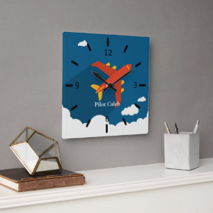 Persoonlijk Cadeau Vliegtuig Boven Wolken voor Jon Vierkante Klok