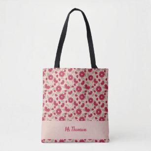 Persoonlijk cadeau voor de leraar, roze madeliefje draagtas