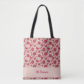 Persoonlijk cadeau voor de leraar, roze madeliefje draagtas