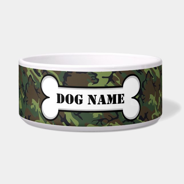 Persoonlijk Camo Dog Bone Voerbakje (Voorkant)
