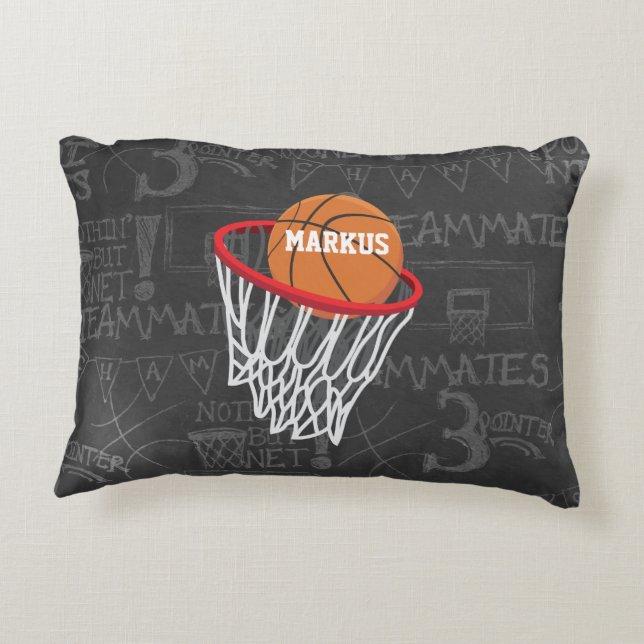 Persoonlijk Chalkboard Basketball en Hoop Accent Kussen (Achterkant)