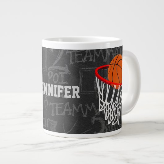 Persoonlijk Chalkboard Basketball en Hoop Jumbo Mok (Voorkant rechts)