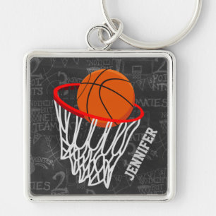 Persoonlijk Chalkboard Basketball en Hoop Sleutelhanger