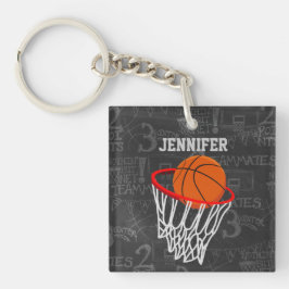 Persoonlijk Chalkboard Basketball en Hoop Sleutelhanger
