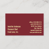 Persoonlijk chef-kok Sous Chef Restaurant Visitekaartje (Achterkant)