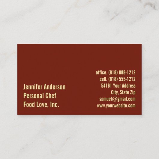 Persoonlijk chef-kok Sous Chef Restaurant Visitekaartje (Achterkant)
