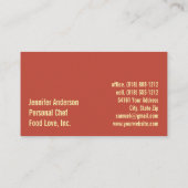 Persoonlijk chef-kok Sous Chef Restaurant Visitekaartje (Achterkant)