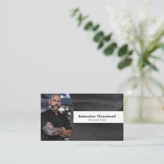 Persoonlijk Chef Leather Custom Photo QR Code Visitekaartje (Staand voorkant)