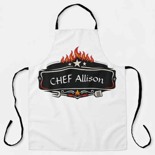 Persoonlijk chefsschort met vlammen | Aangepaste n Schort (Voorkant)