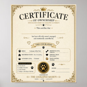 Persoonlijk Cockapoo-eigenaarscertificaat – cadeau Poster