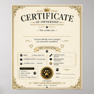 Persoonlijk Cockapoo-eigenaarscertificaat – cadeau Poster