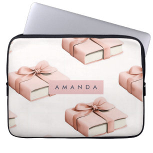 Persoonlijk Coquette Patroon Roze Strik Boek Laptop Sleeve