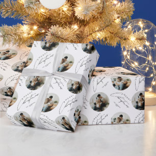 Persoonlijk Cute Elegante Cirkel Foto Kerstmis Cadeaupapier
