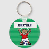 Persoonlijk Cute Soccer Teddy Bear (rood) Sleutelhanger (Achterkant)