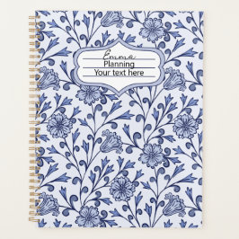 Persoonlijk dagboek met blauwe bloemenprint planner