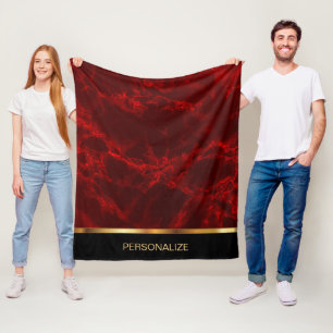 Persoonlijk Deep Red Marble en Gold Fleece Deken