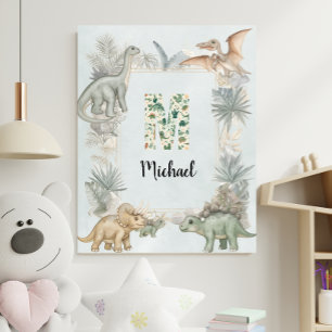 Persoonlijk dinosaurusnaammonogram M kinderkamer Poster