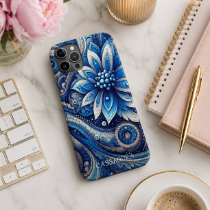 Persoonlijk donkerblauw zwart paisley kunstpatroon iPhone 11 pro max hoesje