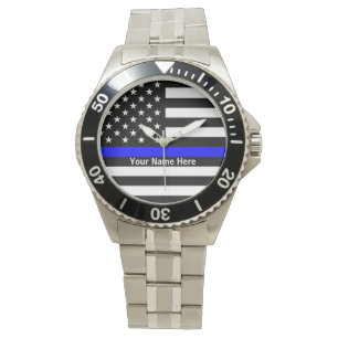 Persoonlijk dun blauw lijnhorloge horloge