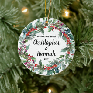 Persoonlijk eerste kerstgeschenk voor verloofde st keramisch ornament