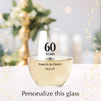 Persoonlijk Elegant 60e Diamanten Trouwcadeau Wijnglas Zonder Voet