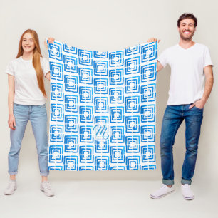 Persoonlijk Elegant Blauwe Patroon Monogram Fleece Deken