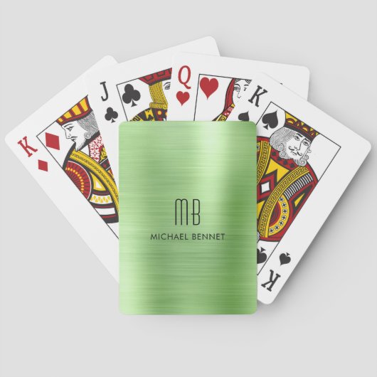 Persoonlijk Elegant Groen Monogram Pokerkaarten (Achterkant)