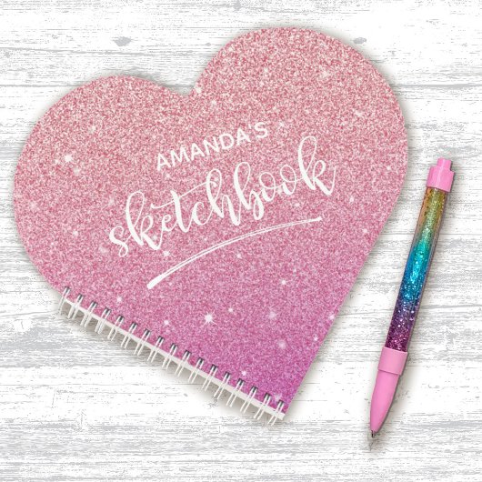 Persoonlijk Elegant Roze Glitter Sketchbook Notitieboek