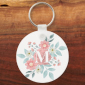 Persoonlijk Elegant Waterverf Bloemmotief Monogram Sleutelhanger (Achterkant)