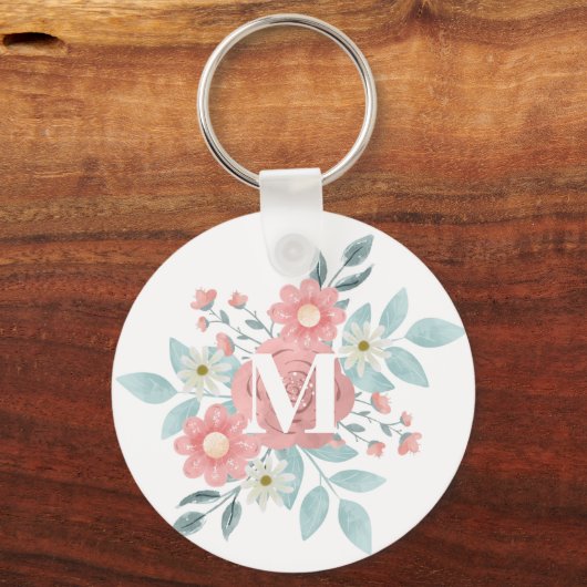 Persoonlijk Elegant Waterverf Bloemmotief Monogram Sleutelhanger (Achterkant)