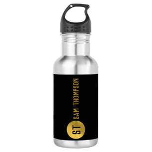 Persoonlijk Elegeant Zwart & Goud Modern Monogram Waterfles