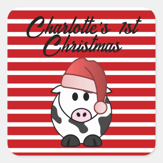 Persoonlijk Elephant 1-e kerstbaby-meisje Rood Vierkante Sticker (Voorkant)