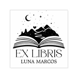 Persoonlijk Ex Libris met een boek en sterren hart Zelfinktende Stempel