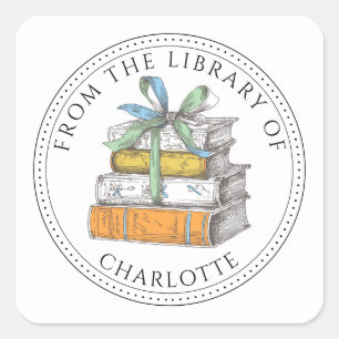 Persoonlijk Ex-Libris met stapel boeken Vierkante Sticker
