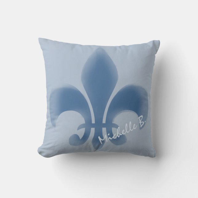 Persoonlijk Faded Blue Fleur de Lis Kussen (Voorkant)