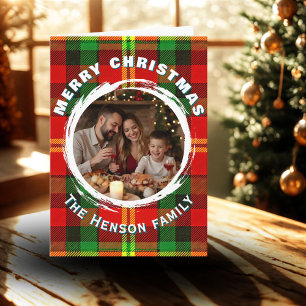 Persoonlijk Familie Foto Schotse Patroon Kerstmis Feestdagen Kaart