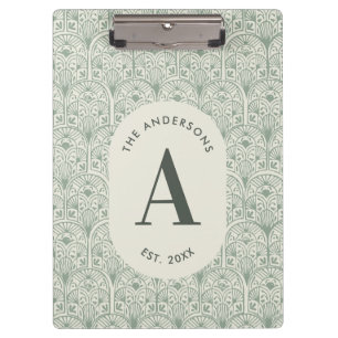 Persoonlijk familienaammonogram saliegroen deco klembord